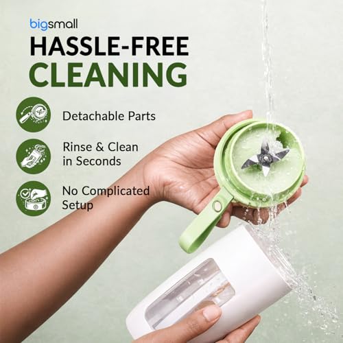 Bigsmall Portable USB Rechargeable Blender for Smoothies, Juices, Milkshakes, Baby Food, Ice Crushing | 340ml | Leak-Proof Lid 2400mAh | 8 Stainless Steel Blades | Electric Juicer Mixer Bottle (Green) - Image 5