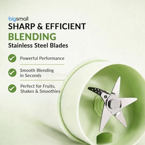 Bigsmall Portable USB Rechargeable Blender for Smoothies, Juices, Milkshakes, Baby Food, Ice Crushing | 340ml | Leak-Proof Lid 2400mAh | 8 Stainless Steel Blades | Electric Juicer Mixer Bottle (Green) - Image 4