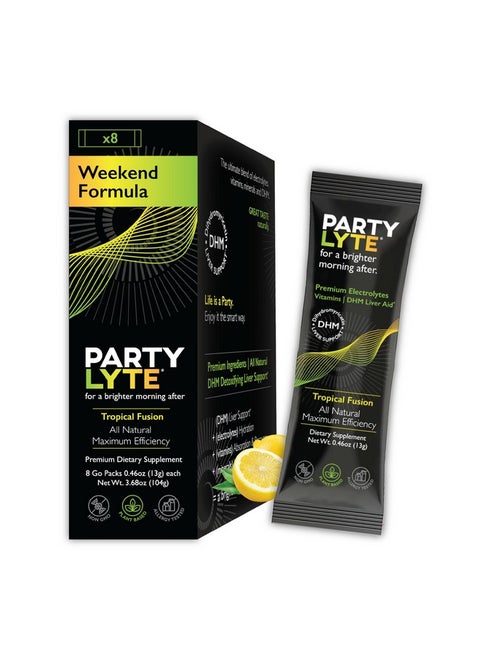 Partylyte Better Mornings With Electrolytes, Dhm, 600Mg Nac, Ginger, Vitamins & Minerals - Hydrate Packets For Optimal Hydration - Oral Solution Drink Mix | Weekend Formula 8 Count