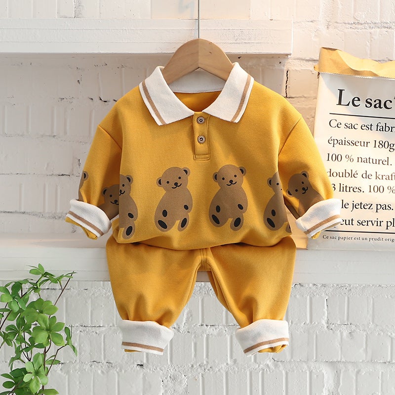 Childrens Clothing Boys Korean New Spring Plus Casual Fashion Sweater Suit Childrens Spring and Autumn Clothes Babys Western Style Trendy Four yellow Bears 