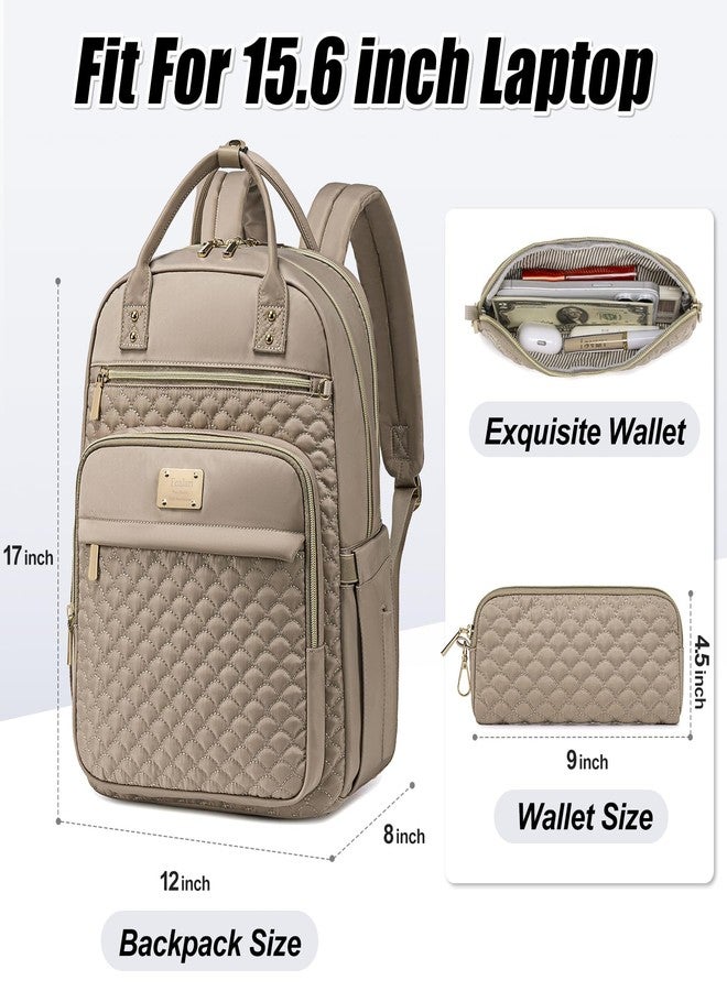 Tealari Laptop Backpack for Women,15.6 Inch Laptop Backpack for Work,Waterproof Travel Backpack,College Bookbag with Wallet, Khaki, Large, Travel Backpack,casual Backpack - Image 2