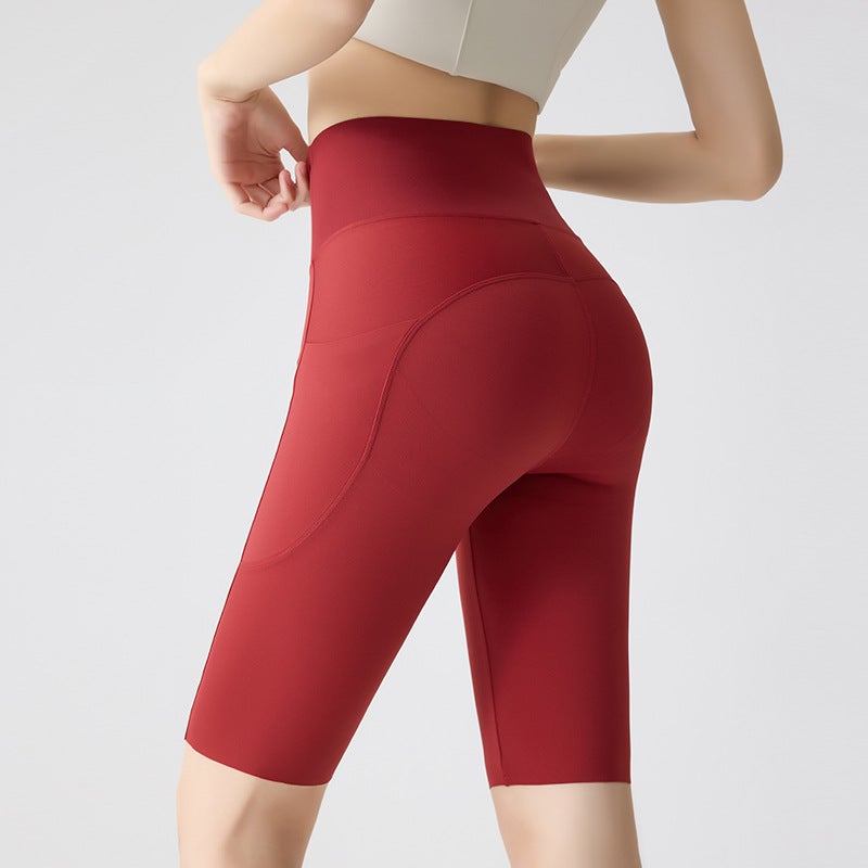 Quick-Drying Pocket Compression Tummy Control Butt-Lifting Yoga Fitness Cycling Shorts Women'S Summer High-Waisted Tummy Control Shorts - Image 1