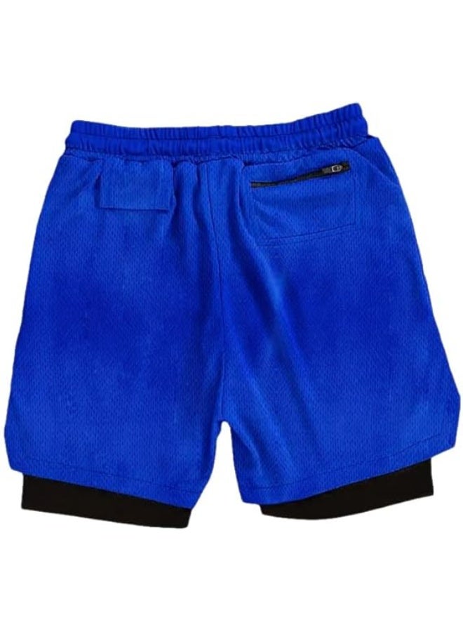 VITION Gym Shorts for Men, Men's Activewear Running Shorts,Drawstring Gym Shorts Men, 2 Layer Loose Athletic Shorts with 4 Pockets (X-Large, Blue) - Image 1