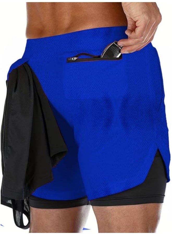 VITION Gym Shorts for Men, Men's Activewear Running Shorts,Drawstring Gym Shorts Men, 2 Layer Loose Athletic Shorts with 4 Pockets (X-Large, Blue) - Image 4