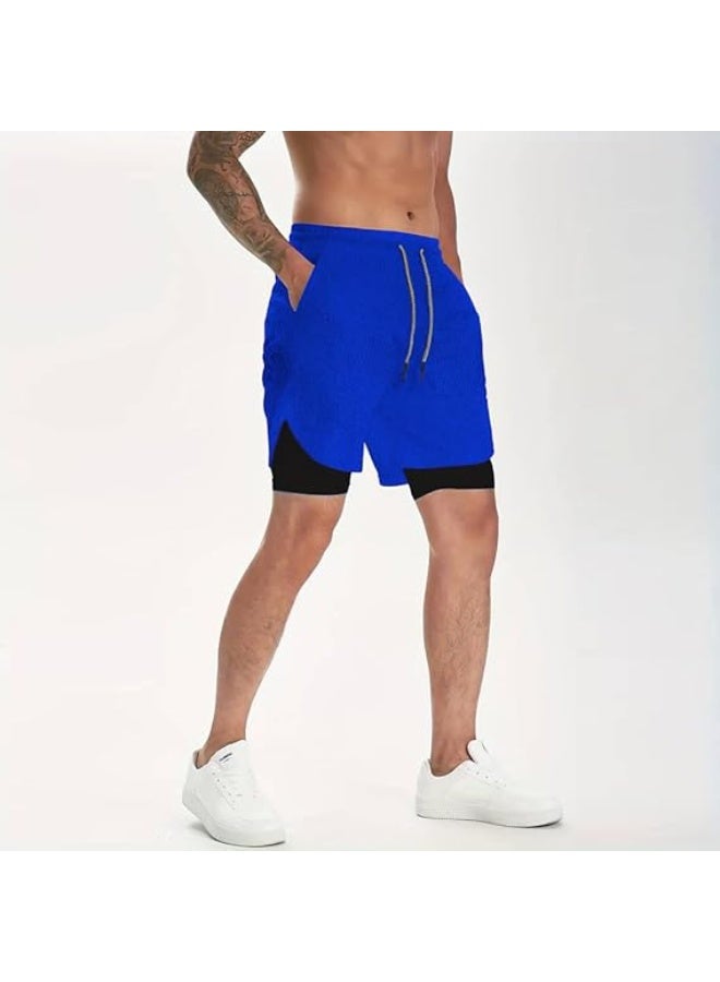 VITION Gym Shorts for Men, Men's Activewear Running Shorts,Drawstring Gym Shorts Men, 2 Layer Loose Athletic Shorts with 4 Pockets (X-Large, Blue) - Image 3