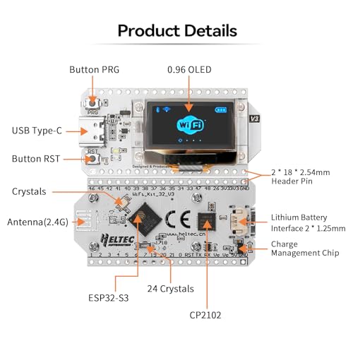 MakerFocus ESP32 OLED WiFi Kit V3 Integrated WiFi Bluetooth CP2102 IoT Development Board with 0.96-inch OLED Display for Arduino Intelligent Scenes - Image 4