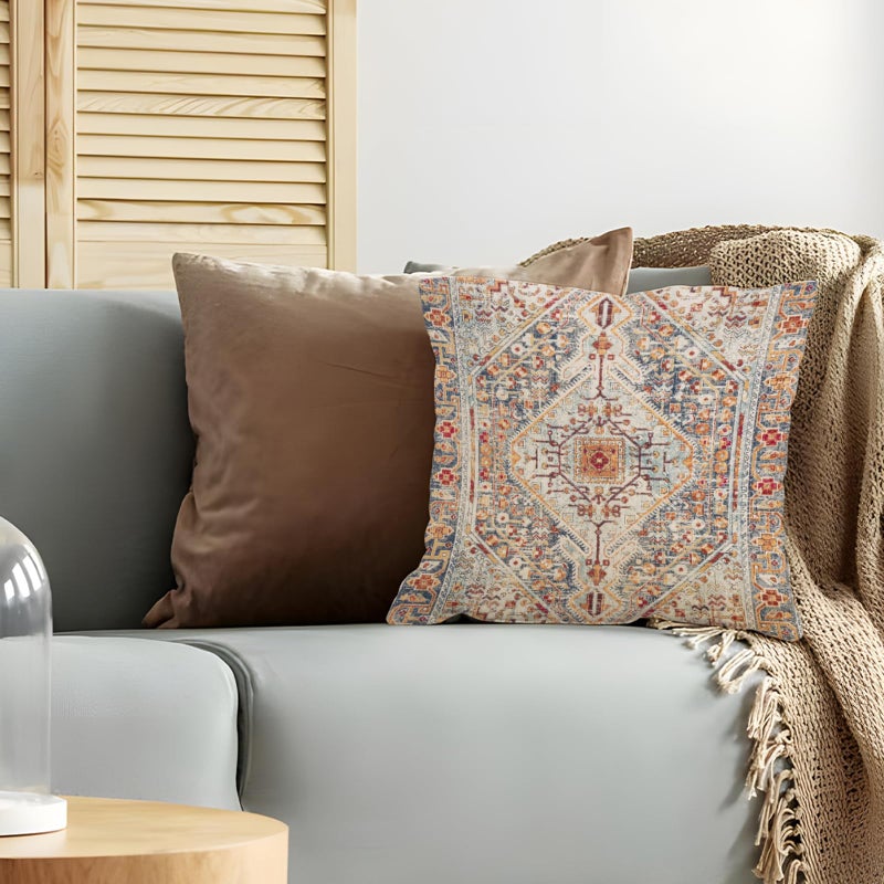 BUAEL Boho Throw Pillow Covers 20x20 inch Set of 2,Bohemian Vintage Carpet Pattern Antique Ethnic Decor Double Sided Pattern Cushion Cover Soft Pillow Case Living Sofa Room Bed Square Pillow Cover - Image 5