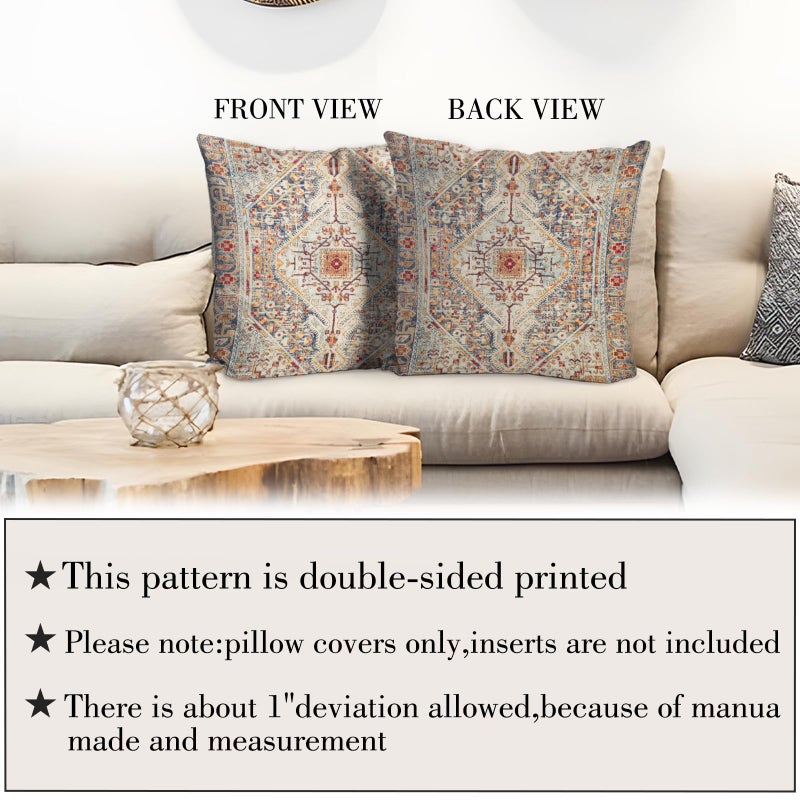 BUAEL Boho Throw Pillow Covers 20x20 inch Set of 2,Bohemian Vintage Carpet Pattern Antique Ethnic Decor Double Sided Pattern Cushion Cover Soft Pillow Case Living Sofa Room Bed Square Pillow Cover - Image 3