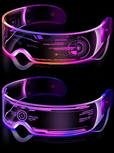 TOODOO 2 Pairs LED Visor Glasses 7 Colors Futuristic Glasses Light up Punk Accessories for Rave Party Costume(Fancy Style) - Image 2