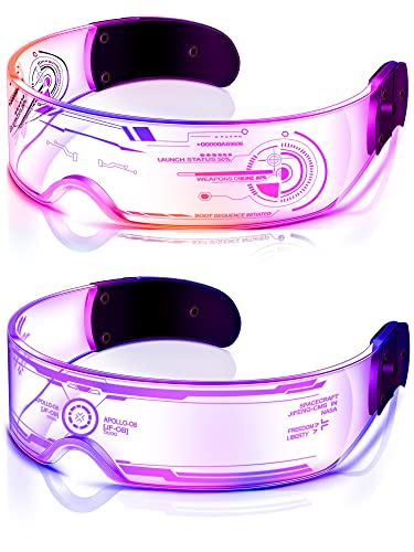 TOODOO 2 Pairs LED Visor Glasses 7 Colors Futuristic Glasses Light up Punk Accessories for Rave Party Costume(Fancy Style) - Image 1