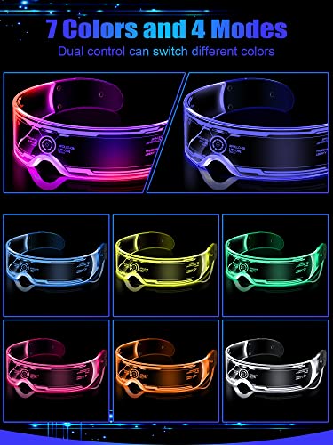 TOODOO 2 Pairs LED Visor Glasses 7 Colors Futuristic Glasses Light up Punk Accessories for Rave Party Costume(Fancy Style) - Image 3