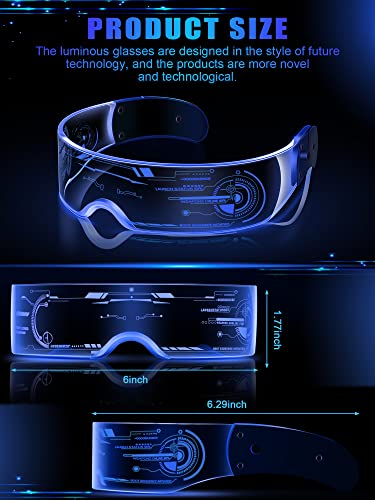TOODOO 2 Pairs LED Visor Glasses 7 Colors Futuristic Glasses Light up Punk Accessories for Rave Party Costume(Fancy Style) - Image 4