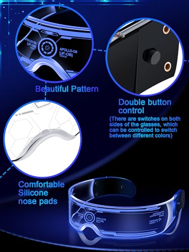 TOODOO 2 Pairs LED Visor Glasses 7 Colors Futuristic Glasses Light up Punk Accessories for Rave Party Costume(Fancy Style) - Image 5