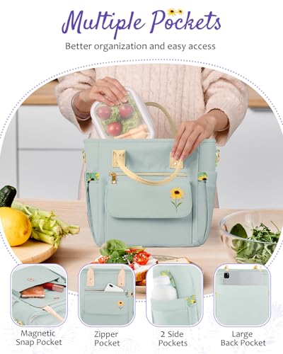 GLORIEROO Deluxe Insulated Lunch Box Bag Women - Leakproof Waterproof Cooler with Multi Pockets Removable Strap for Work Picnic - Teacher Mothers Day Christmas Birthday Gifts - Image 5