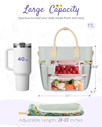 GLORIEROO Deluxe Insulated Lunch Box Bag Women - Leakproof Waterproof Cooler with Multi Pockets Removable Strap for Work Picnic - Teacher Mothers Day Christmas Birthday Gifts - Image 4