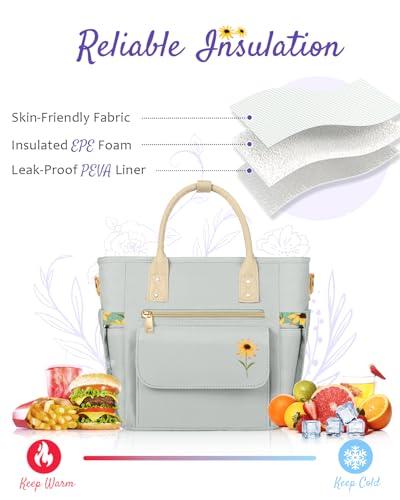 GLORIEROO Deluxe Insulated Lunch Box Bag Women - Leakproof Waterproof Cooler with Multi Pockets Removable Strap for Work Picnic - Teacher Mothers Day Christmas Birthday Gifts - Image 3