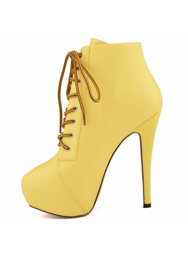 Loquat Autumn/Winter Platform Ultra High Stiletto Lace-Up Boots 14cm Yellow  - Image 1