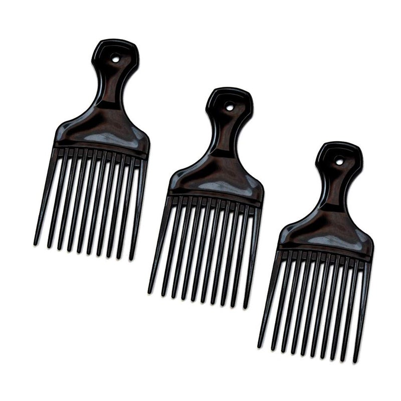 Luxxii (3 Pack) 5.25" Plastic Afro Pick Lift Hair Comb Detangle Wig Braid Hair Man Styling Comb (Black_B) - Image 1