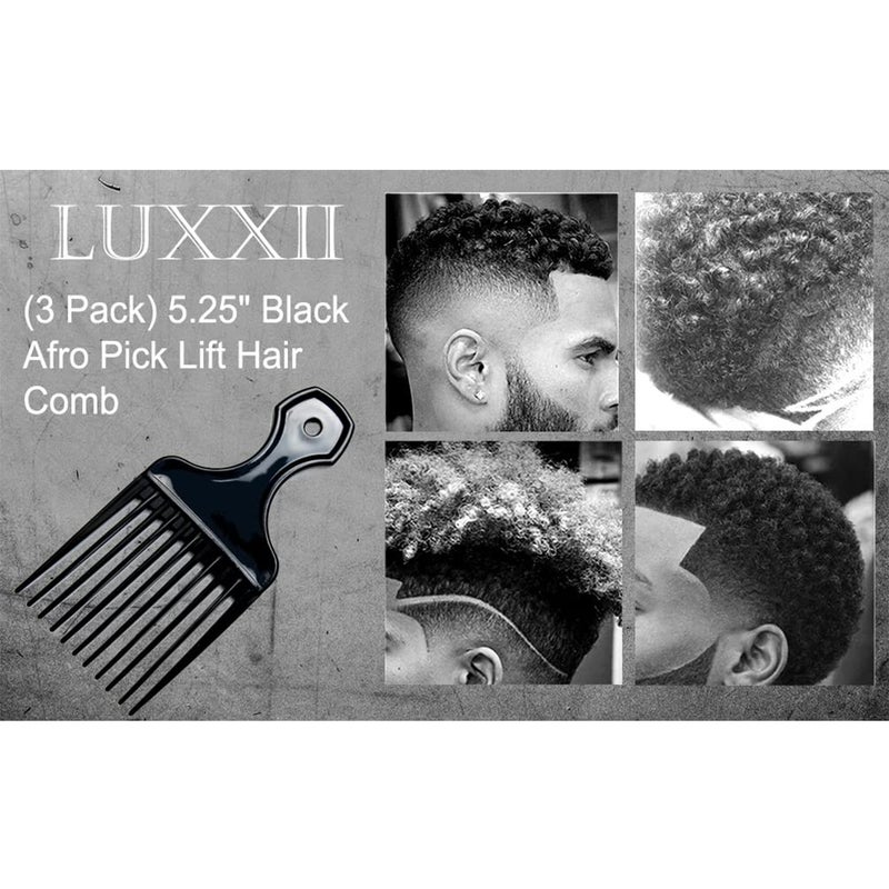 Luxxii (3 Pack) 5.25" Plastic Afro Pick Lift Hair Comb Detangle Wig Braid Hair Man Styling Comb (Black_B) - Image 2