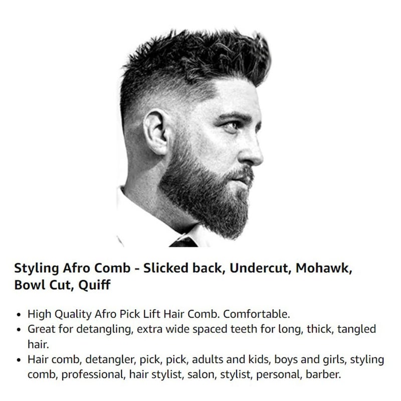 Luxxii (3 Pack) 5.25" Plastic Afro Pick Lift Hair Comb Detangle Wig Braid Hair Man Styling Comb (Black_B) - Image 4