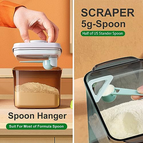 Ankou Airtight Formula Container-1000ml/400g Formula Dispenser with Lids, BPA-Free Food Storage Containers, One Button Handy Milk Powder Dispenser with Scoop and Scraper, Dark Brown - Image 3
