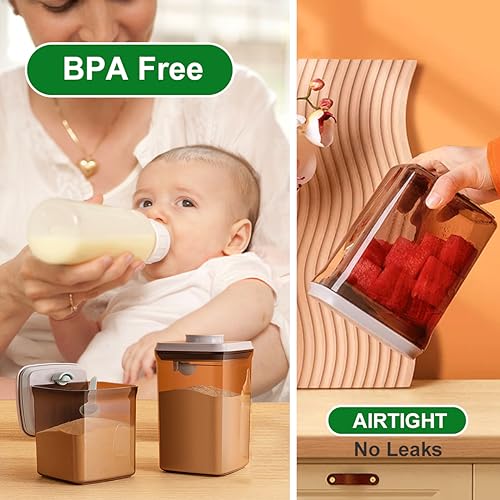Ankou Airtight Formula Container-1000ml/400g Formula Dispenser with Lids, BPA-Free Food Storage Containers, One Button Handy Milk Powder Dispenser with Scoop and Scraper, Dark Brown - Image 4