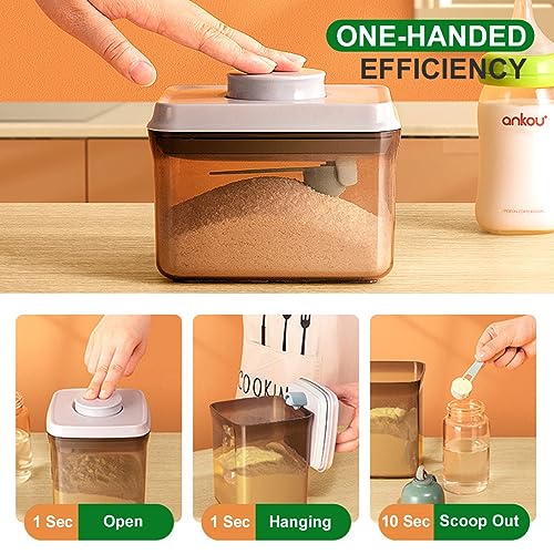 Ankou Airtight Formula Container-1000ml/400g Formula Dispenser with Lids, BPA-Free Food Storage Containers, One Button Handy Milk Powder Dispenser with Scoop and Scraper, Dark Brown - Image 2