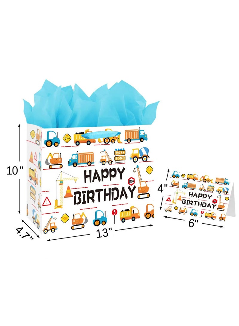 13" large happy birthday gift bag with tissue paper and cards for boys, kids, boys birthday