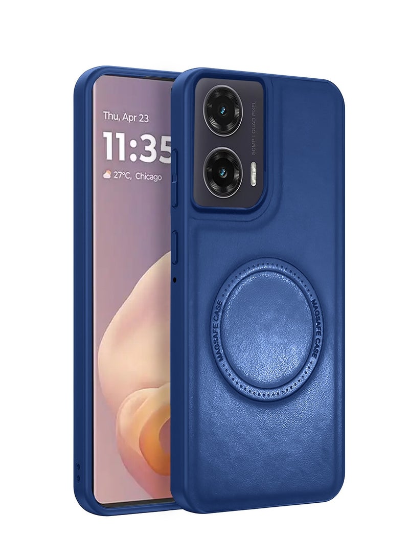 Wtech Motorola Moto G85 5G 2024 Premium PU Leather Hard Shockproof with MagSafe Magnet Case Cover - Navy Blue - Image 1