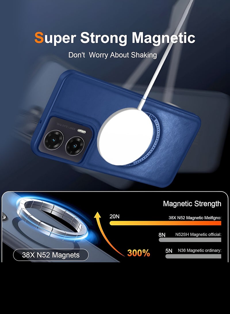 Wtech Motorola Moto G85 5G 2024 Premium PU Leather Hard Shockproof with MagSafe Magnet Case Cover - Navy Blue - Image 2