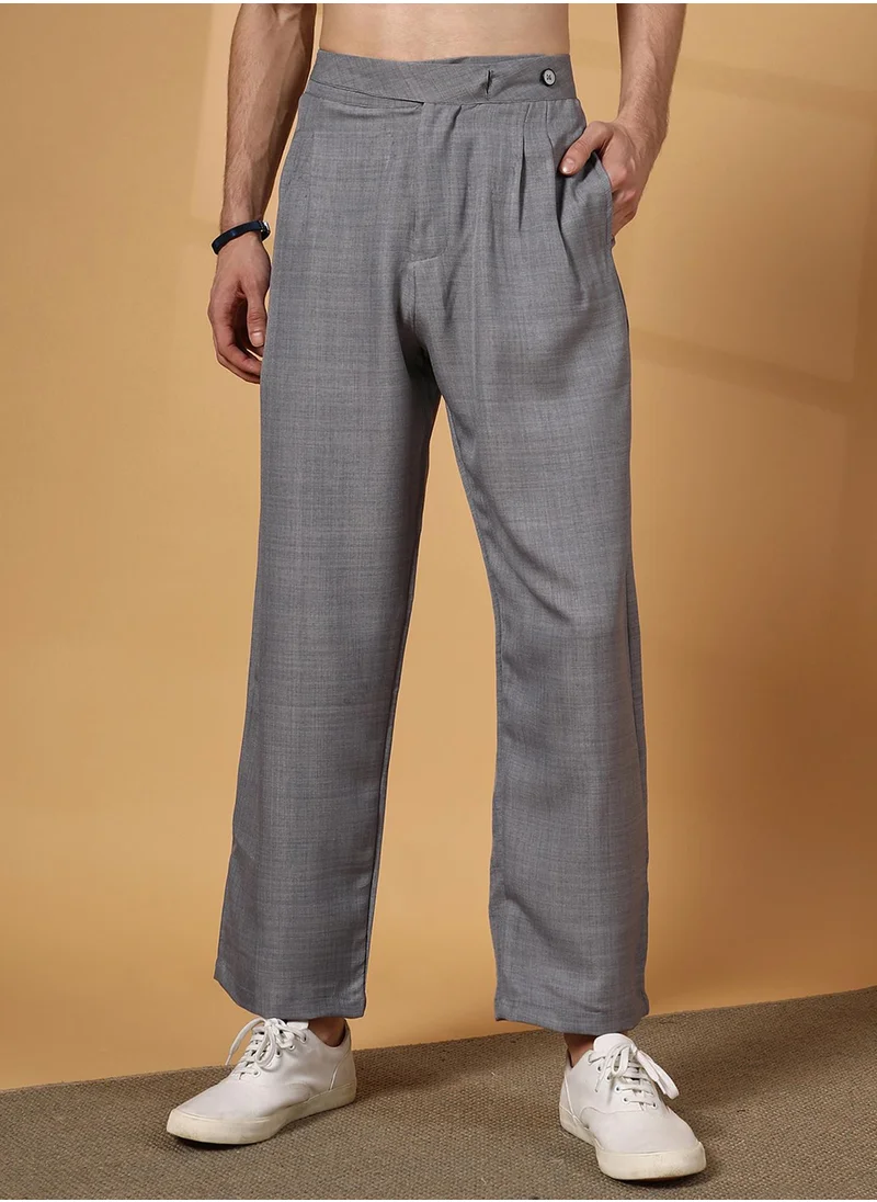 كامبوس سوترا Men's Moon Grey Pleated Relaxed Trousers