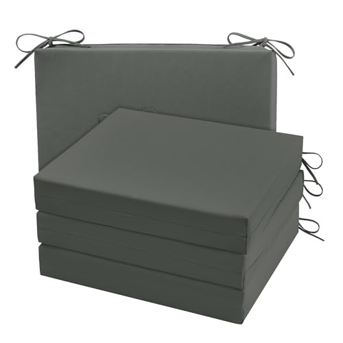 Cozyide Outdoor Chair Cushions Waterproof Patio Seat Cushions with Adjustable Straps Square Corner Patio Chair Cushions for Garden Dark Grey 185x16x3 Inch Pack of 4