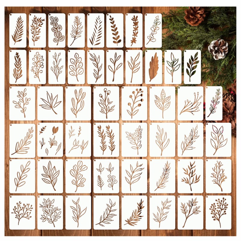 yhslmh Leaf Stencils for Crafts Small Leaves and and Branches Paint Plant Stencil for Painting On Wood Wall Card Making Tiny Nature Vine Herb Essential Art Stencils for Adults Kids 50 Leaves