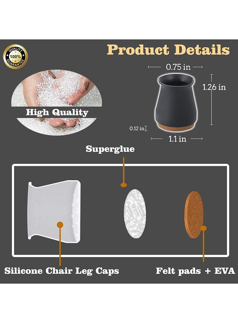 Excefore Silicone Chair Legs Floor Protectors Cover, Furniture Silicon Protection Cover with Felt Pad FIT 0.7 inch to 1.1 inch  - Image 2