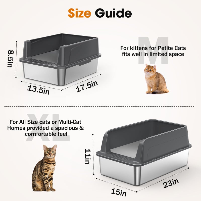 MIXJOY 2PACK Stainless Steel Cat Litter Box with Lid, High-Sided Metal Litter Pan for Small Cats, Kitty Litter Box, Non-Stick & Odor-Resistant, Anti-Urine Leakage, Easy to Clean, Scoop Included - Image 5
