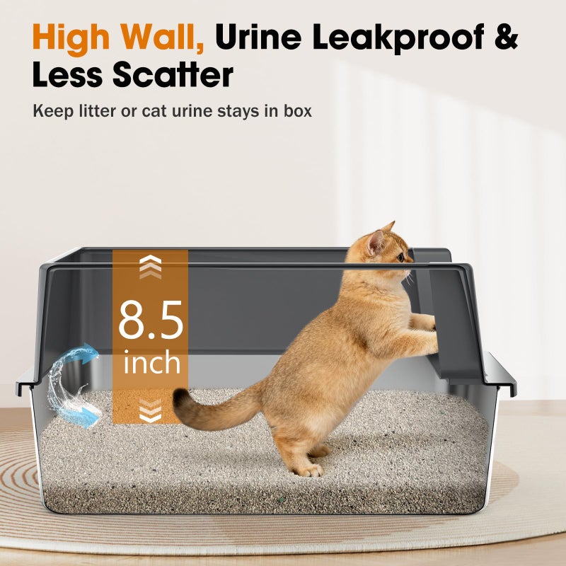 MIXJOY 2PACK Stainless Steel Cat Litter Box with Lid, High-Sided Metal Litter Pan for Small Cats, Kitty Litter Box, Non-Stick & Odor-Resistant, Anti-Urine Leakage, Easy to Clean, Scoop Included - Image 3