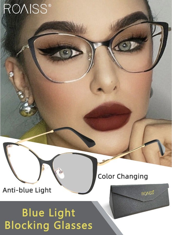 roaiss Women's Blue Light Blocking Glasses Anti UV and Glare Blue Light Filter Computer Glasses Cat Eye Color Changing Anti Eyestrain Headache Eyewear Black Gold 52mm - Image 1