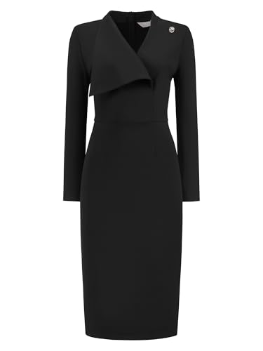 Hobemty Women's Elegant Pencil Dress Lapel V Neck Long Sleeve 2025 Trendy Work Knee Length Dresses XX-Large Black - Image 1