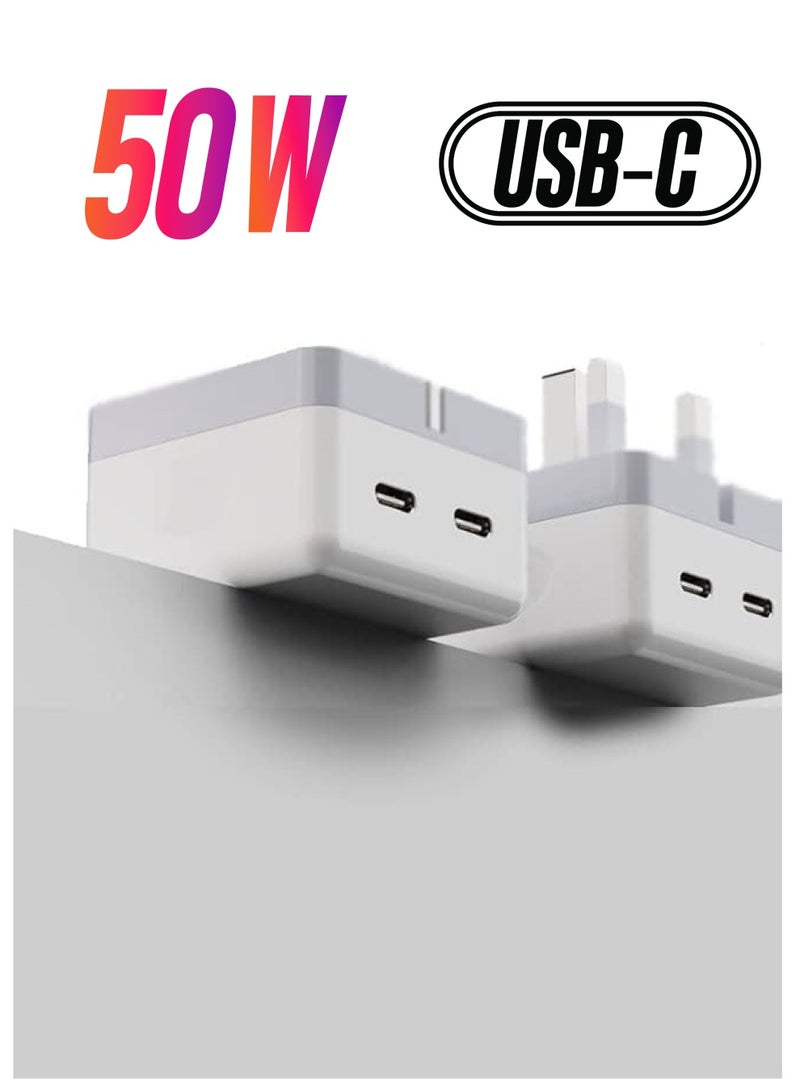 JSBazar Dual port 50W Charger USB C Charger Foldable, USB C Charger 50W PD Fast Type C Plug Compatible with iPhone 14/14 Pro/14 Pro Max/13/12/SE 3, iPad Mini 6, iPad Air 5, Galaxy S22/S21, Pixel 7/6, etc - Image 1