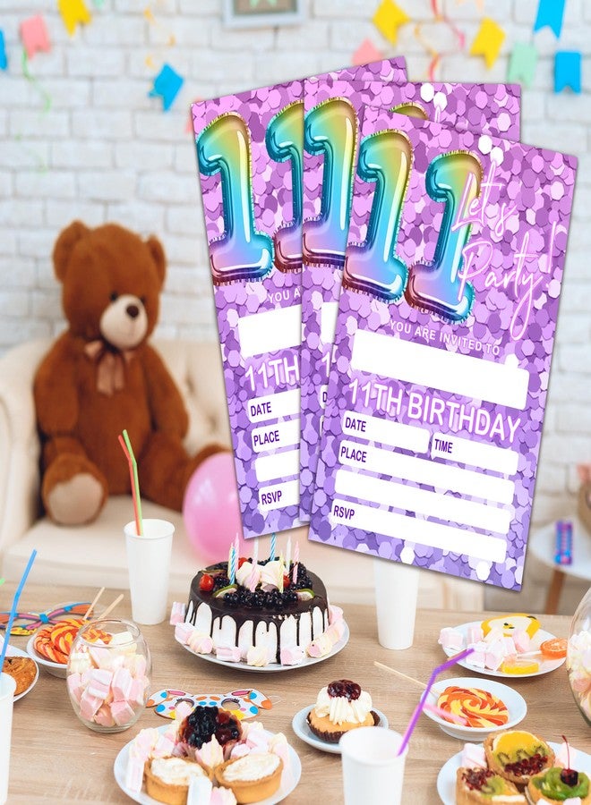 JUPXB Let's Party Birthday Invitations for 11th Girls Boys Pink Rainbow Balloons Fill-in Birthday Invites for Girls Children Party Supplies Favors Decorations (20 Invitations and Envelopes) - F11 - Image 4