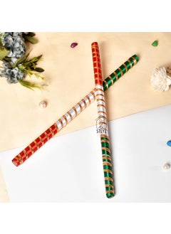 Grahvatika Grahvatika 2 Pair Wooden Dandiya Sticks for Navratri Garba Dance Night Multicolor Bandhani Wooden Dandia Sticks For Garba Couples Special Navaratri Garbha Dance Nights Indian Festival  - Image 2