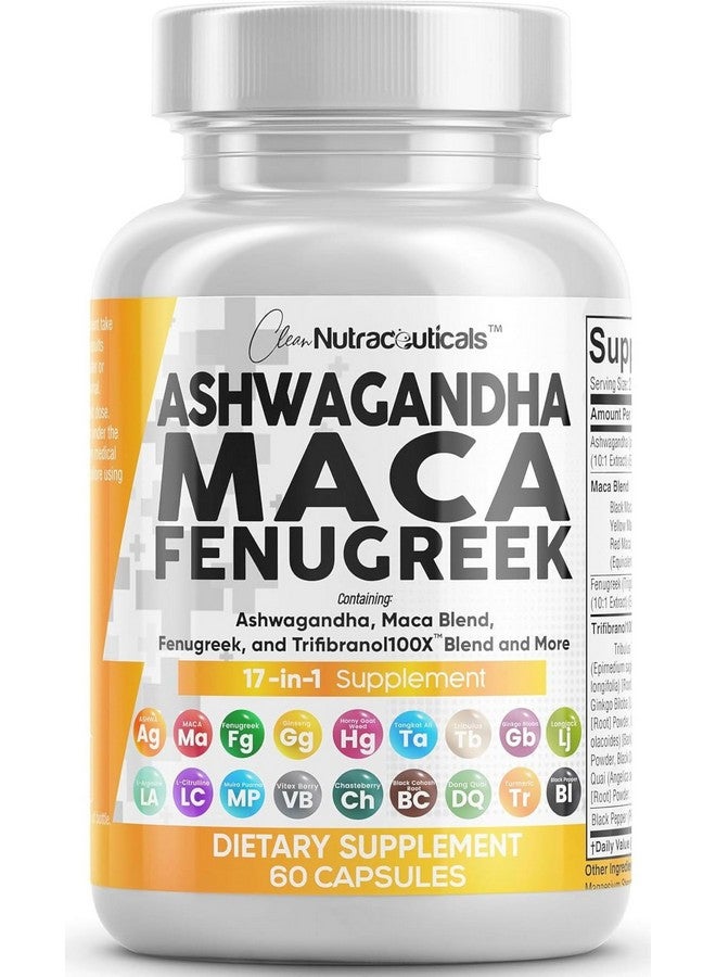 Clean Nutraceuticals Ashwagandha Maca Root Fenugreek Supplement with Tongkat Ali Ginseng - Assists with Stress, Mood & Thyroid - Ashwagandha Capsules Fenugreek Caps - 1 Pack - Image 1