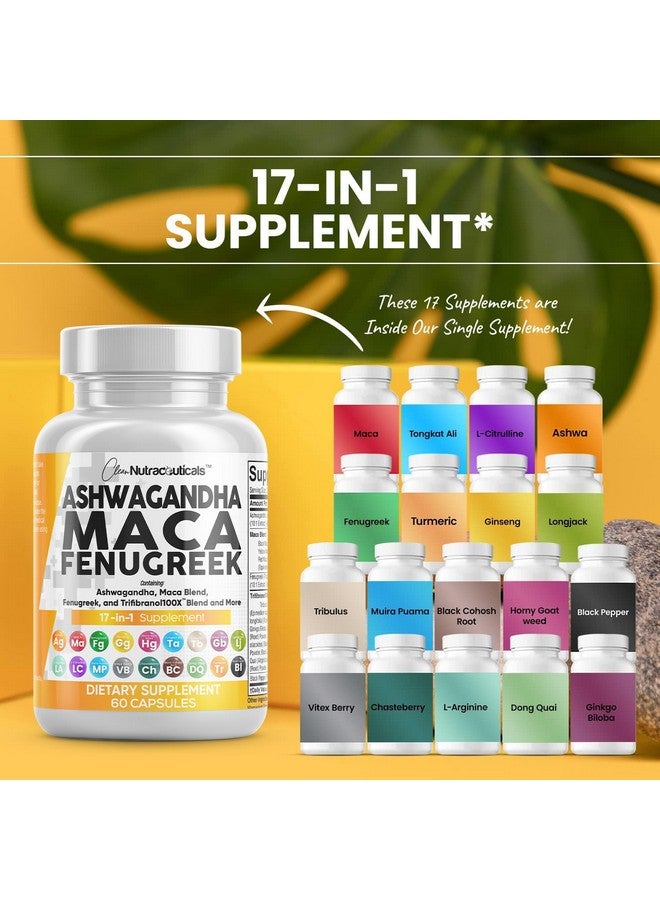 Clean Nutraceuticals Ashwagandha Maca Root Fenugreek Supplement with Tongkat Ali Ginseng - Assists with Stress, Mood & Thyroid - Ashwagandha Capsules Fenugreek Caps - 1 Pack - Image 2