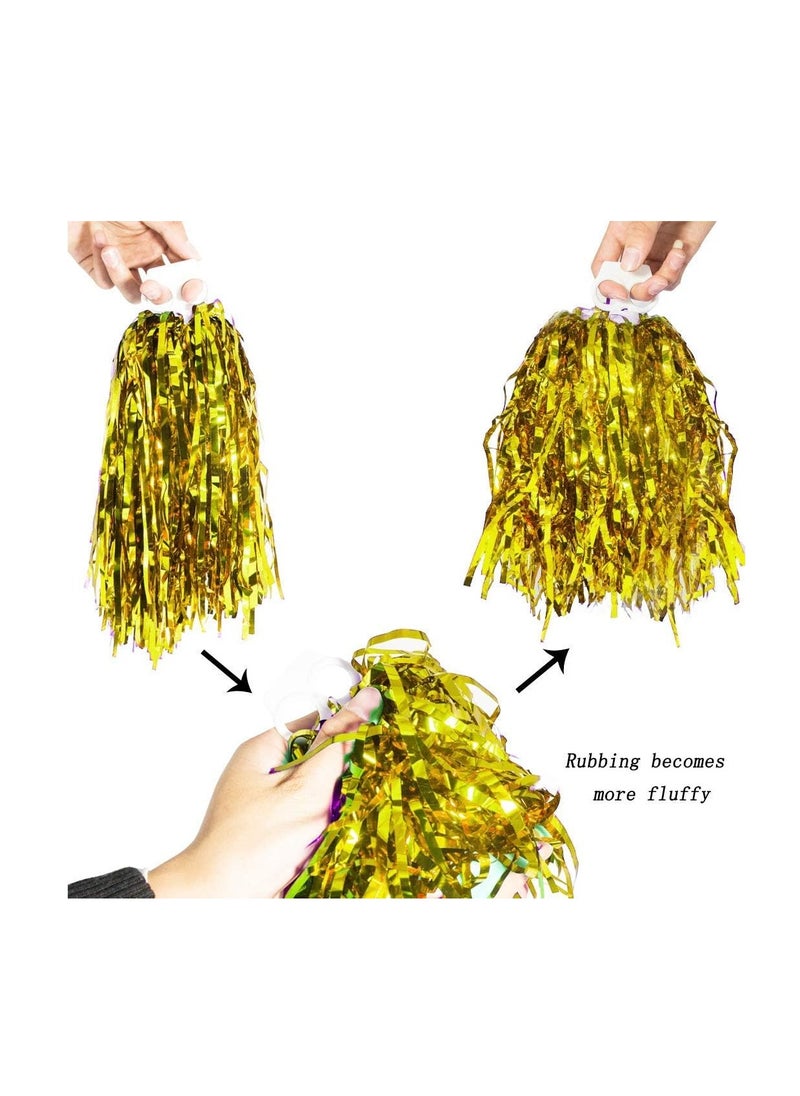 Generic Cheerleader Pom Poms Metallic Foil for Sports Team Spirit Cheering Party 2pcs  - Image 2