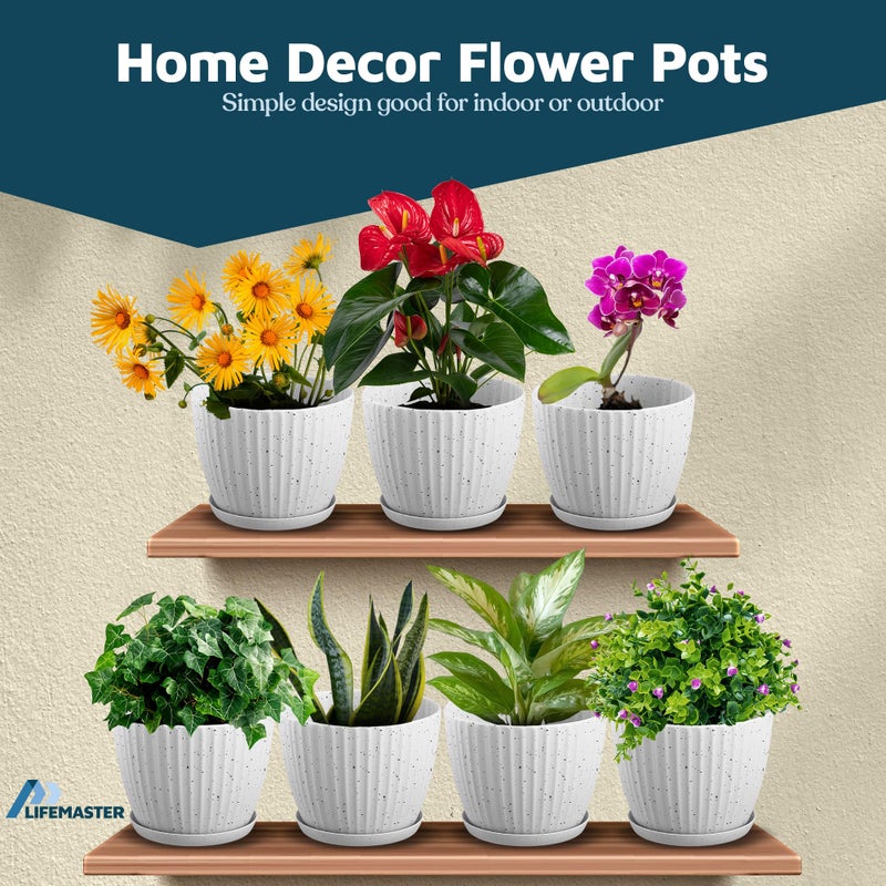 LifeMaster White Gray 6-Inch Plant Pots with Drainage & Saucers 24 Pack, Indoor & Outdoor Planters for Houseplants, Herbs, and Flowers, Durable & Weatherproof Material, Stackable, Lightweight, Minimalist Design - Image 4