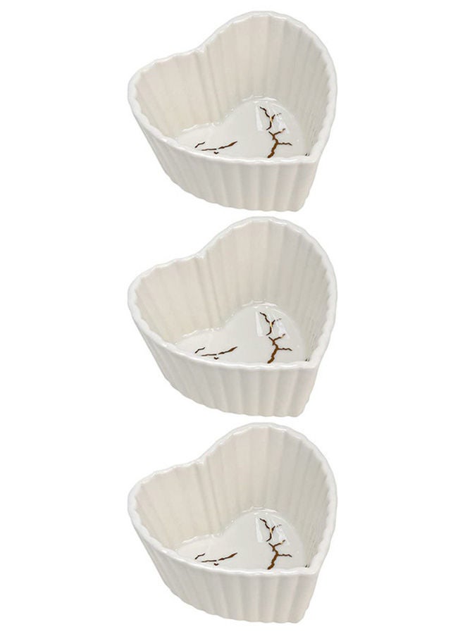 AKDC Ceramic Snack Dish Set of 3 Pieces Whiteware Crème Ramekins Dishes Oven Safe Porcelains Souffle Dish For Baking Soup Bowls Onion Pudding Custard Cups Desserts Jam Dips Sauces (Heart Shape)  - Image 1
