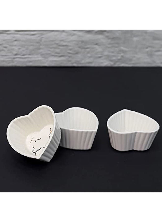 AKDC Ceramic Snack Dish Set of 3 Pieces Whiteware Crème Ramekins Dishes Oven Safe Porcelains Souffle Dish For Baking Soup Bowls Onion Pudding Custard Cups Desserts Jam Dips Sauces (Heart Shape)  - Image 4
