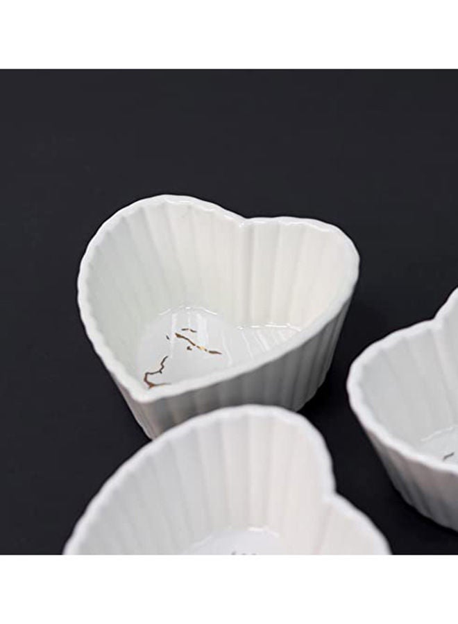AKDC Ceramic Snack Dish Set of 3 Pieces Whiteware Crème Ramekins Dishes Oven Safe Porcelains Souffle Dish For Baking Soup Bowls Onion Pudding Custard Cups Desserts Jam Dips Sauces (Heart Shape)  - Image 2