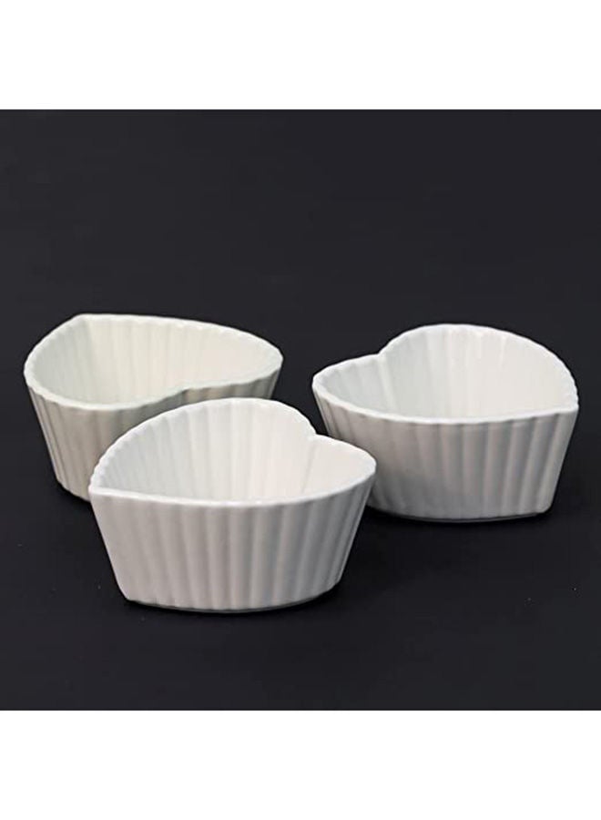 AKDC Ceramic Snack Dish Set of 3 Pieces Whiteware Crème Ramekins Dishes Oven Safe Porcelains Souffle Dish For Baking Soup Bowls Onion Pudding Custard Cups Desserts Jam Dips Sauces (Heart Shape)  - Image 3