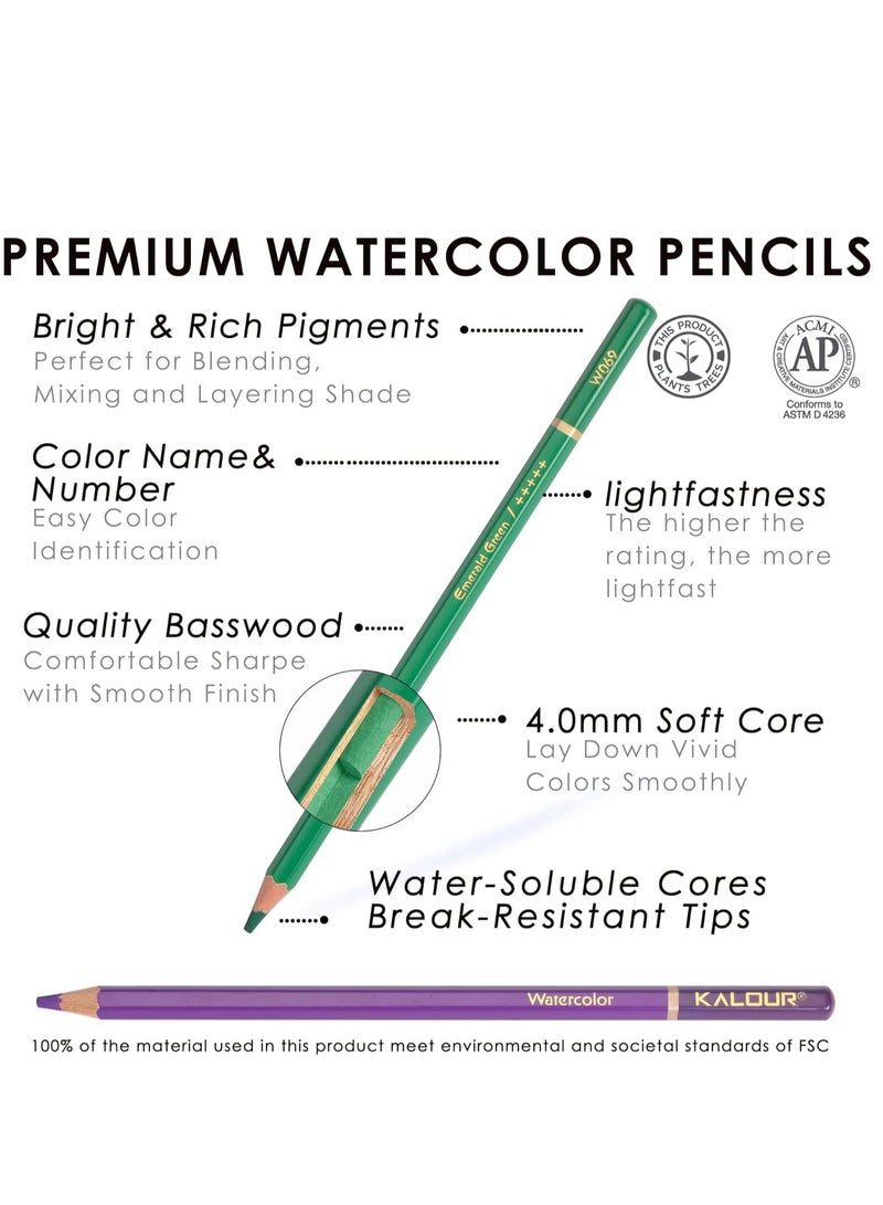 SYOSI Premium Watercolor Pencils Set of 120 Colors with Water Brush Pen Portable Nylon Case Numbered and Lightfastness Water-soluble Colored Pencils for Adult Coloring Water Color for Beginner Kids - Image 3